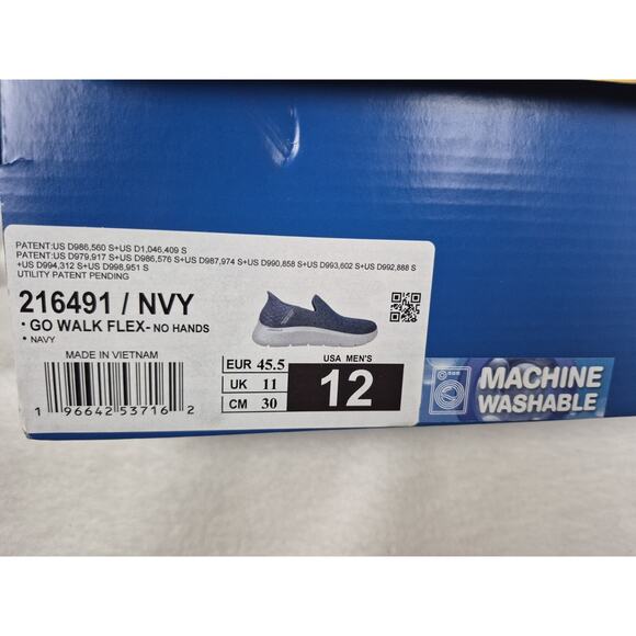 Skechers Men's US 12 Wide Fit Go Walk Flex No Hands Navy Slip-in Sneakers - Picture 3 of 12